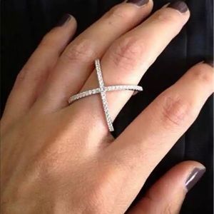 Silver Pavé X Criss cross Ring